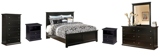 Maribel Queen Panel Bed with Mirrored Dresser, Chest and 2 Nightstands