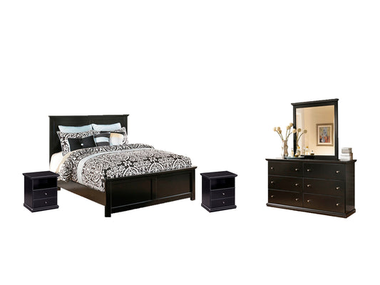 Maribel King Panel Bed with Mirrored Dresser and 2 Nightstands