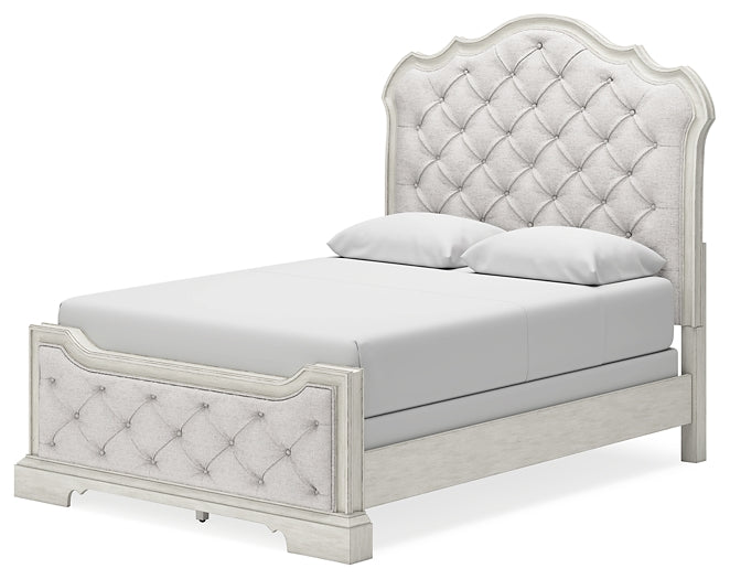 Arlendyne Queen Upholstered Bed with Mirrored Dresser, Chest and Nightstand